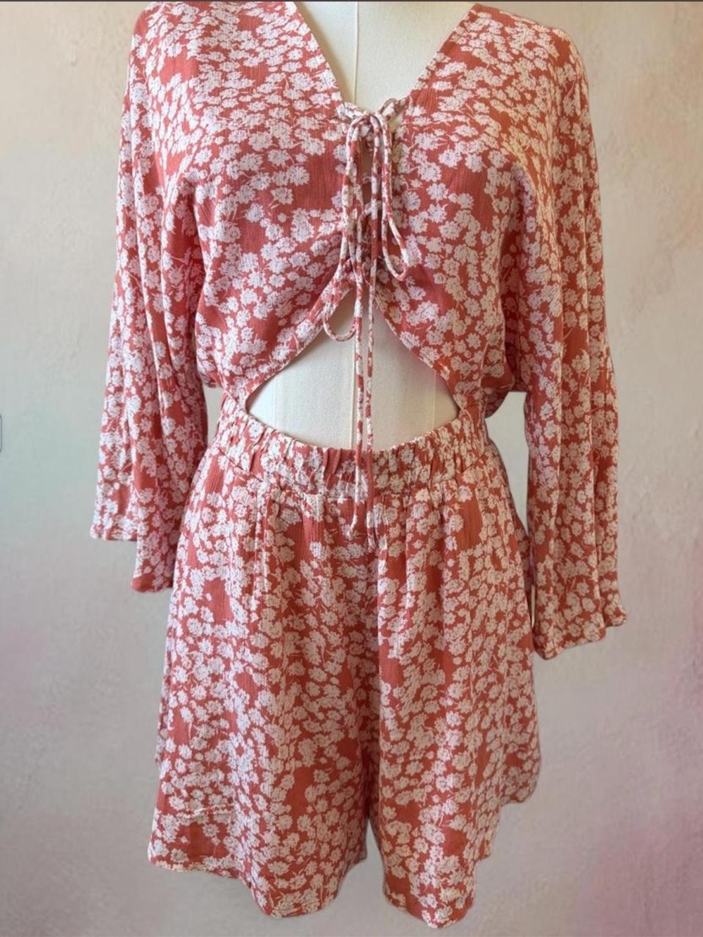 Free the Roses Dusty Rose & White Floral Tie-Front Romper